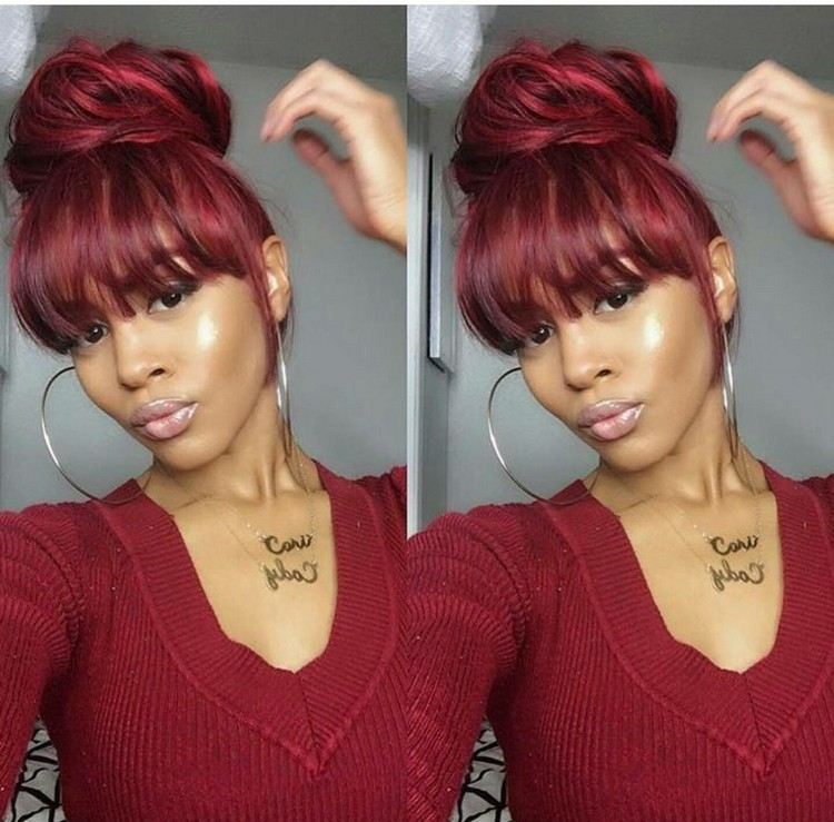 ¿Estás interesado en lucir un cabello colorado? 10 propuestas e inspiración 7 - 【MioEstilo】 Corte de cabello colorado con flequillo recogido para un volumen elegante