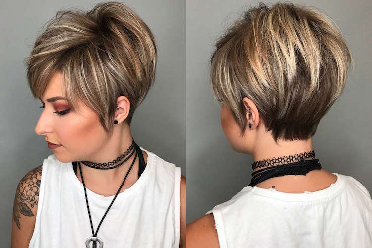 corte de pelo corto y peinado para mujer 2018 - cabello alto volumen y reflejos