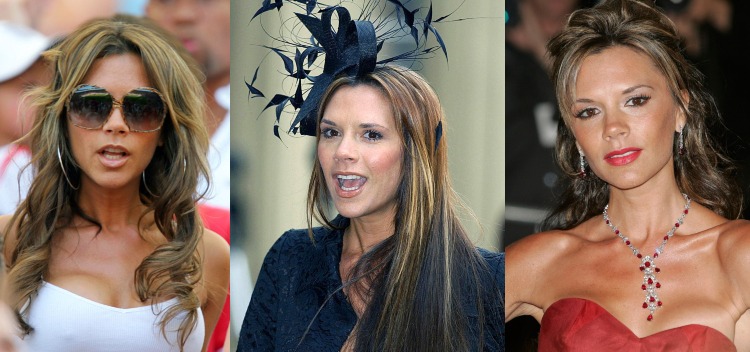 Estilos de cabello de Victoria Beckham: Cambios en su pelo en las últimas dos décadas 5 - 【MioEstilo】 Corte de Victoria Beckham de 2003 a 2006: extensiones onduladas con mechas rubias