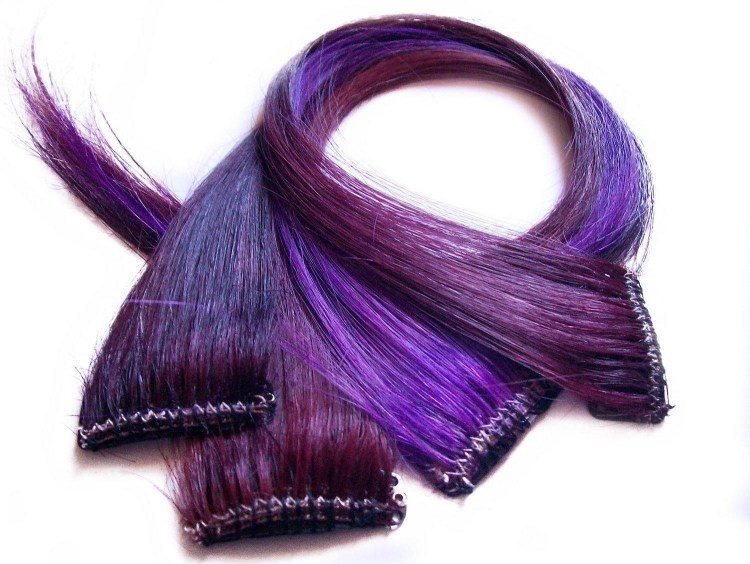 mechas de cabello azul y purpura mechones-de-cabello-clips-tono-azul-sintetico