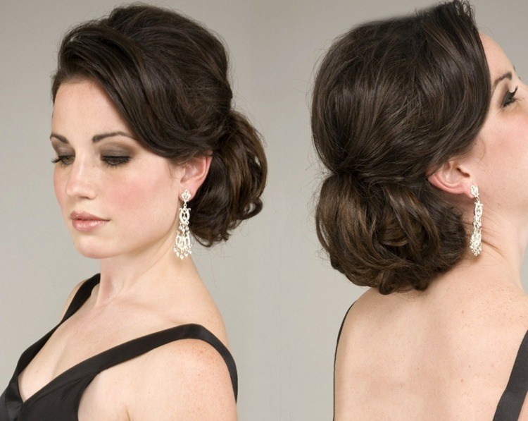 diseño de moño bajo con flequillo lateral peinado-idea-bola-moño-bajo-flequillo-pelo largo
