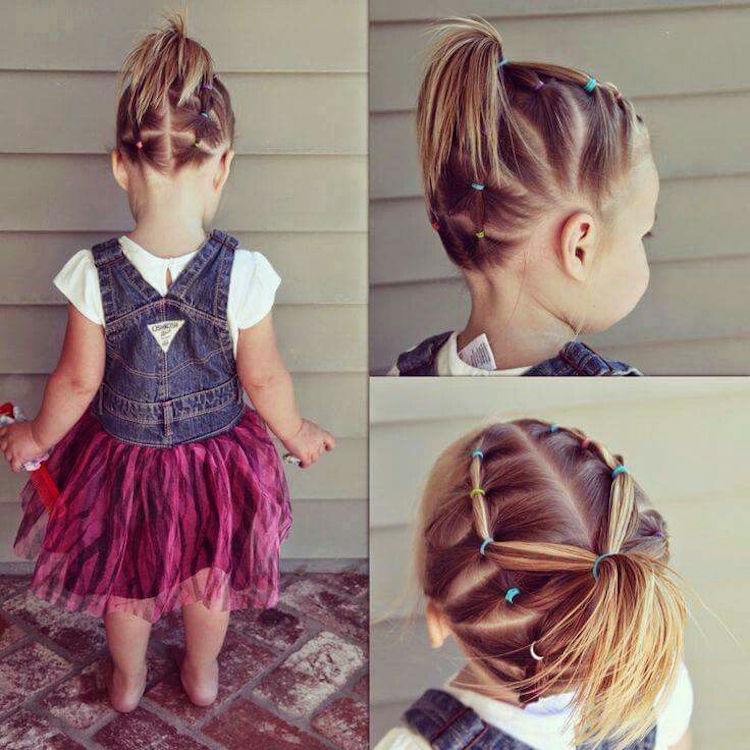 diseño de coleta alta de niña con bandas elásticas