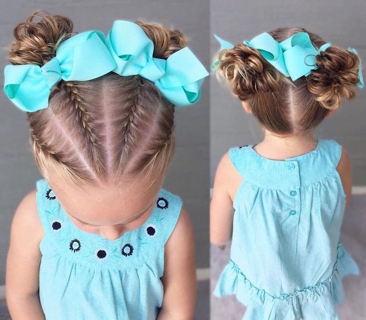 diseño de niña con trenzas macarrones y lazos