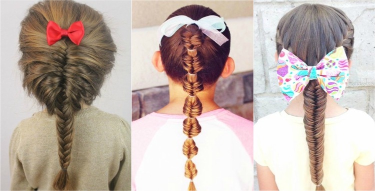 Ideas de peinado de niña - trenza de oreja de maíz con pajarita