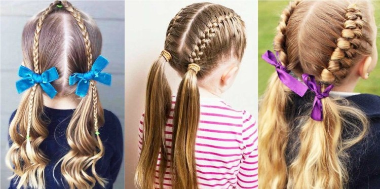 peinados de niña - trenzas trenzadas con cintas de lazo