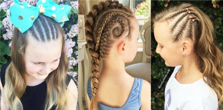 ideas de peinado de niña con trenzas pegadas con trenzas