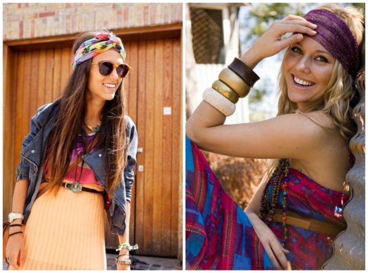 logra un peinado bohemio-chic con una pañuelo anudado como diadema peinado-faja-de moda-boho-chic-pañuelo-atado