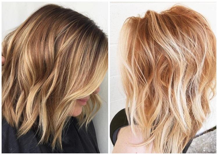 pelo corto y cuadrado con luces color caramelo
