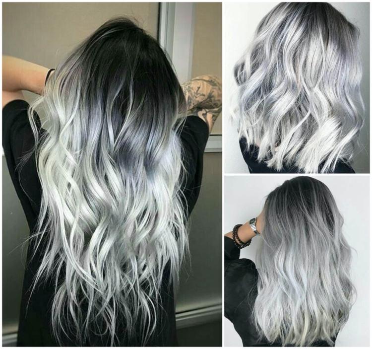 ¿Mechas plateadas o balayage en cabello oscuro y claro? 19 - 【MioEstilo】 tendencia de coloración en cabello oscuro con puntas plateadas degradadas