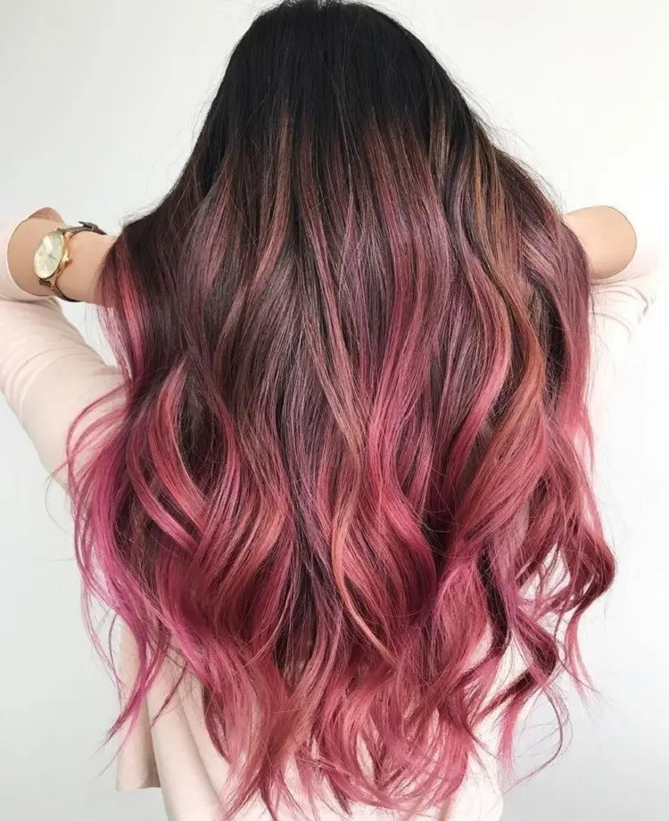 ombre en cabello largo coloración de cabello rosa atrevida