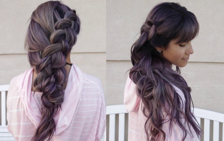 Trenza asimétrica para teñir el cabello lavanda ahumada