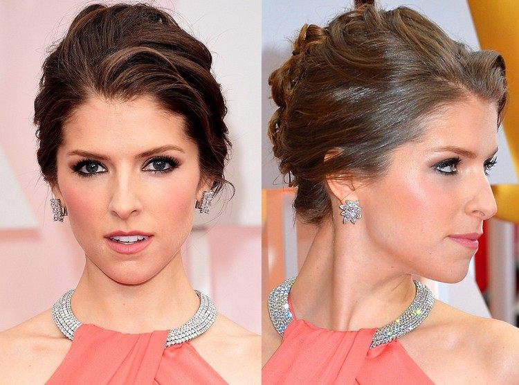 peinado de noche elegante y romántico - largo cabello atado peinado de noche 2022-lazos-peinado-formal-Anna-Kendrick