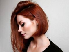 carre plongeant asymetrique mi long coloration cuvre coupe dramatique chic