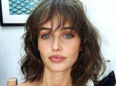 coiffure frange cheveux boucle tendance ete 2022 frange longue effilee