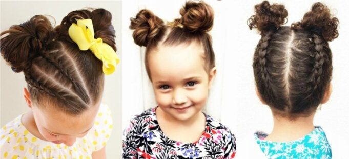 idées de coiffure petite fille macarons chignon double bun